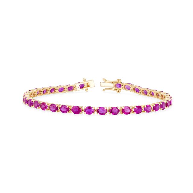 Brățară tennis din aur galben de 14K cu rubine ovale