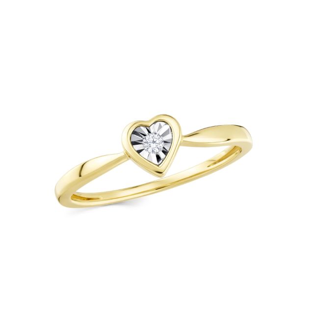 Inel în formă de inimă din aur de 14K cu diamant cu montură de tip iluzie (0,030 ct)