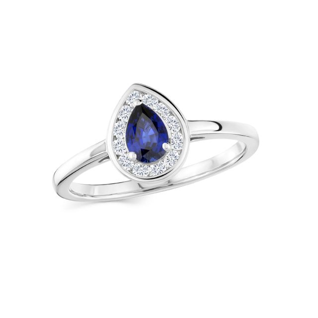 Inel din aur de 14K cu safir lacrimă și diamante rotunde