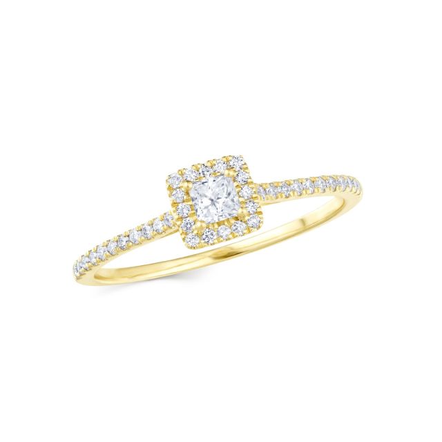 Inel pătrat din aur de 14K cu diamant cu tăietură princess și diamante rotunde (0,310 ct)