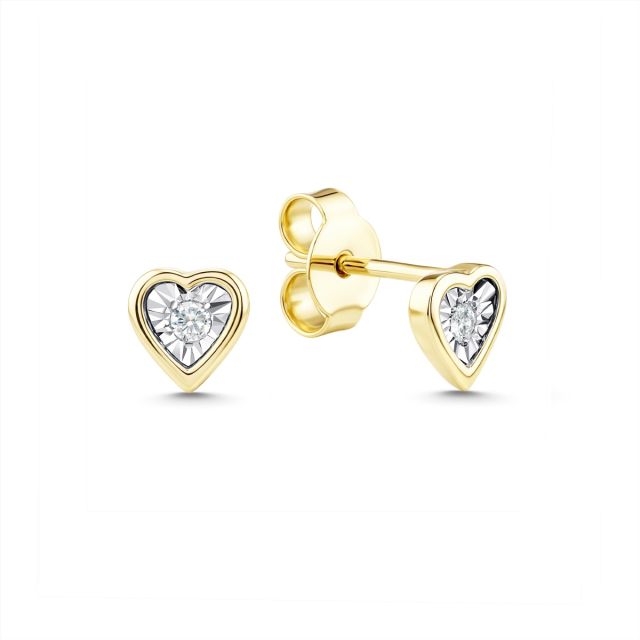 Cercei inimă din aur de 14K cu diamant cu montură de tip iluzie (0,050 ct)
