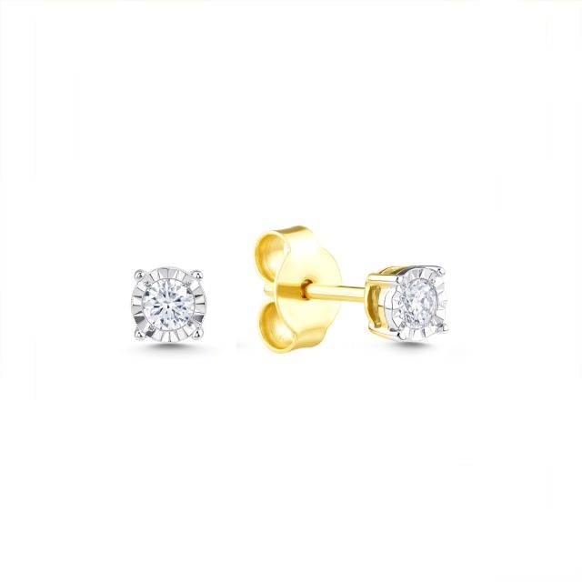 Cercei din aur de 14K cu diamant cu montură de tip iluzie (0,160 ct)