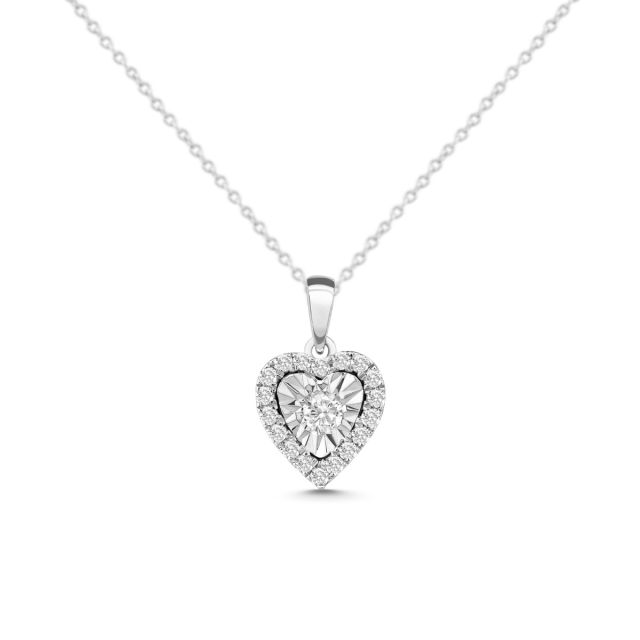Pandantiv inimă din aur de 14K cu diamante cu montură de tip iluzie (0,080 ct)