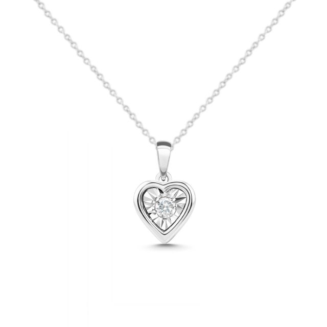 Pandantiv inimă din aur de 14K cu diamant cu montură de tip iluzie (0,030 ct)