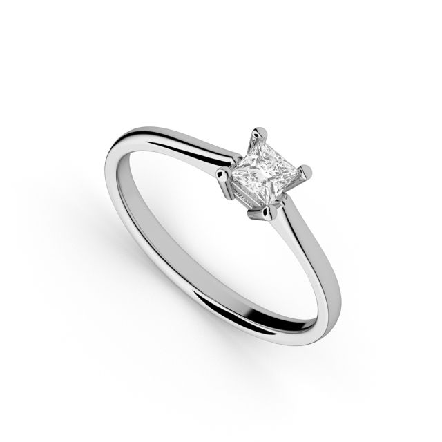 Inel de logodnă DR602 din aur alb de 18K cu diamant cu tăietură princess (0,267 ct)