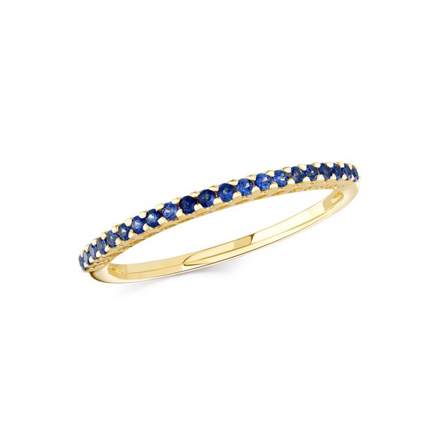 Inel semi-eternity din aur de 14K cu safire albastru închis