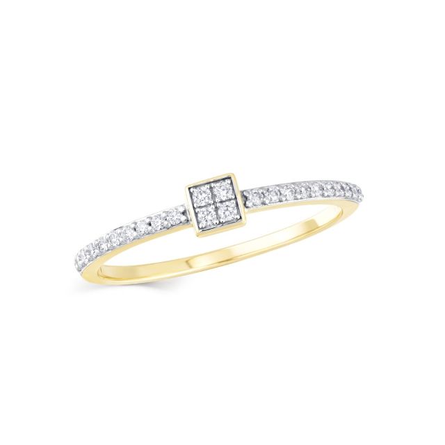 Inel pătrat din aur de 14K cu diamante rotunde (0,124 ct)