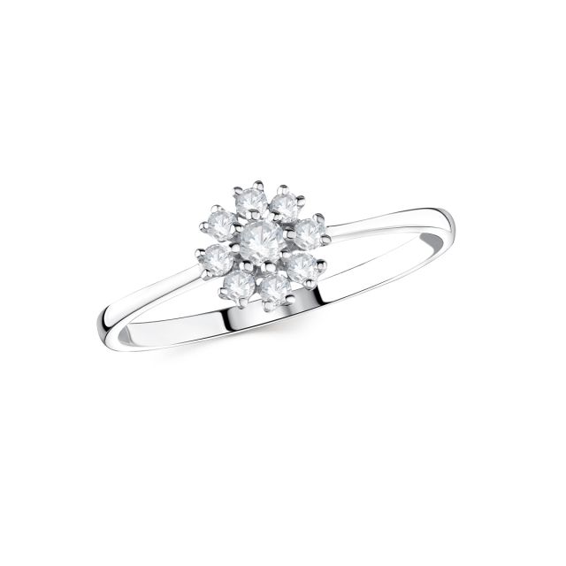 Inel floral din aur alb de 18K cu diamante (0,190 ct)