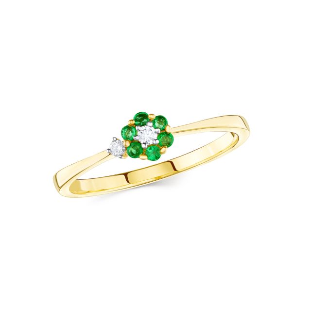 Inel floral din aur galben de 18K cu diamante și smaralde