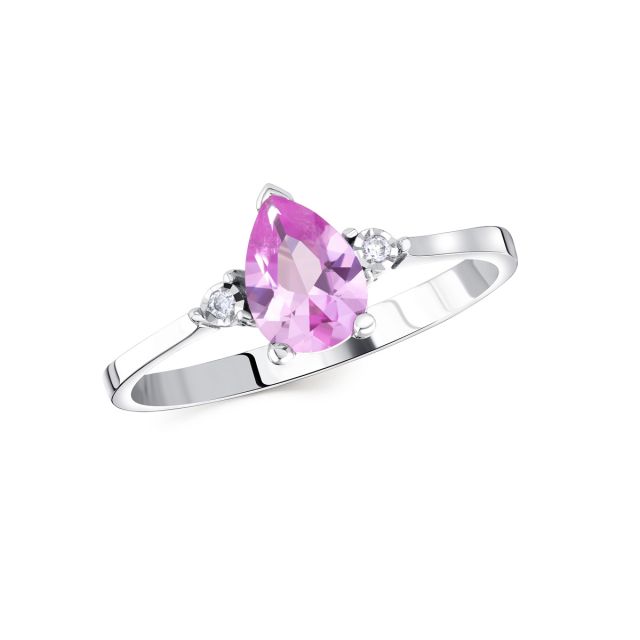 Inel din aur alb de 14K cu morganit de laborator lacrimă și diamante naturale