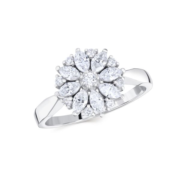 Inel din aur alb de 14K cu diamante marchiză și rotunde (0,65 ct)