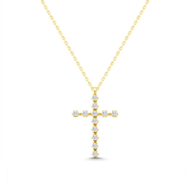Pandantiv cruce din aur de 14K cu diamante (0,170 ct)