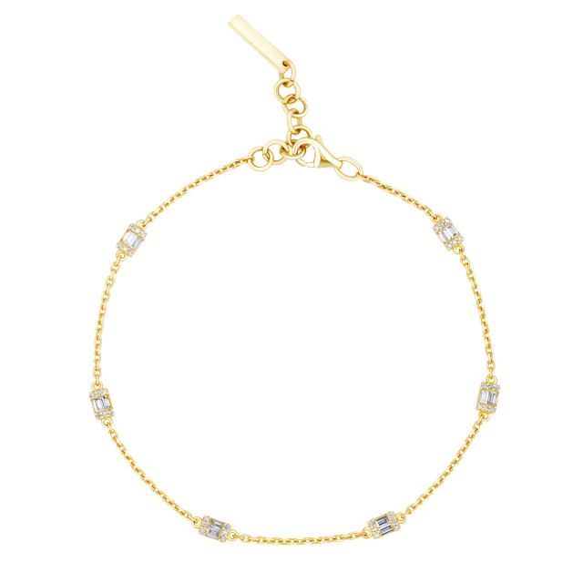 Brățară din aur galben de 14K cu diamante baghetă și rotunde (0,370 ct)