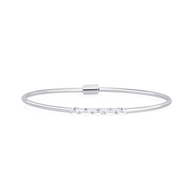 Brățară fixă din aur alb de 18K cu diamante baghetă (0,14 ct)