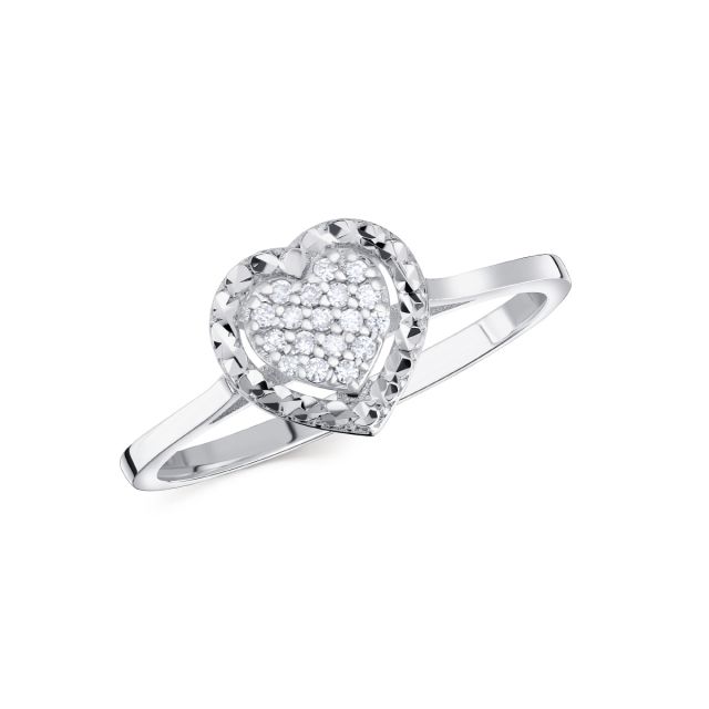 Inel în formă de inimă din aur alb de 14K cu diamante (0,070 ct)