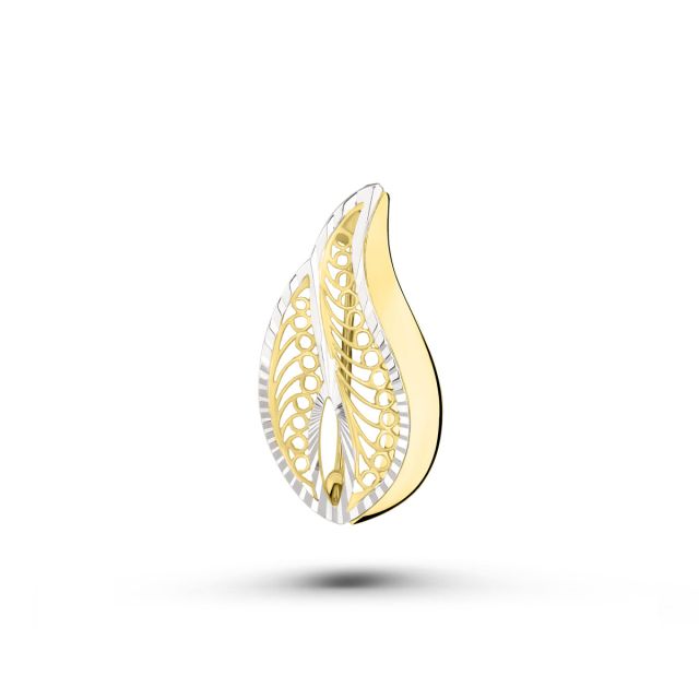 Broșă frunză din aur galben de 14K cu rodiu alb