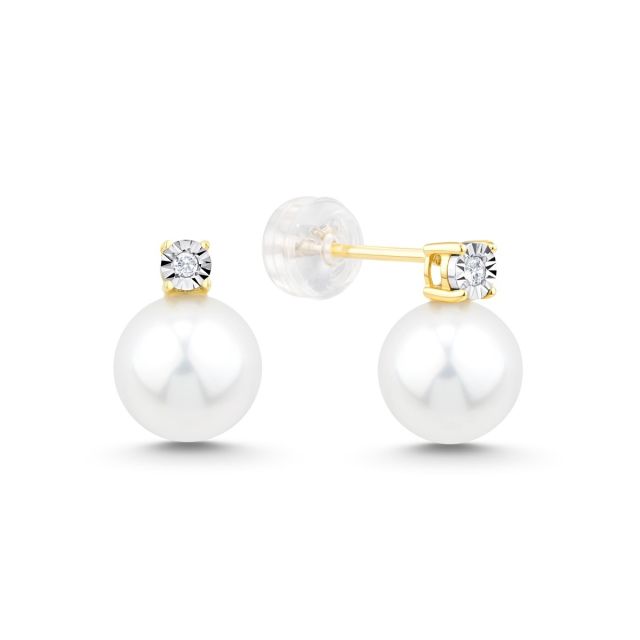 Cercei din aur de 18K cu perle și diamante cu montură de tip iluzie