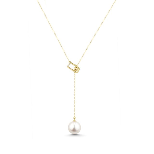 Colier reglabil din aur de 18K cu perlă și diamante