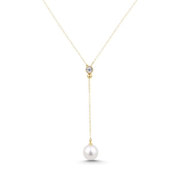 Colier reglabil din aur de 18K cu perlă și diamant cu montură de tip iluzie