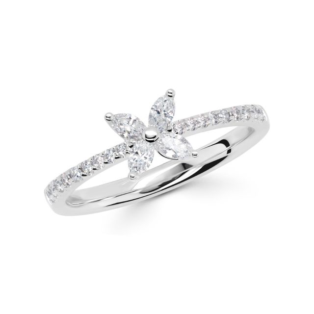 Inel din aur alb de 18K cu diamante marchiză și rotunde (0,39 ct)