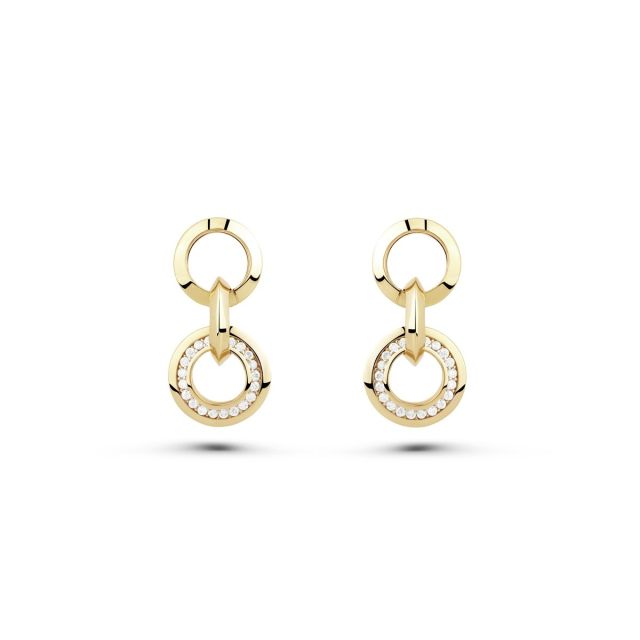 Cercei lungi în formă de cerc din aur galben de 14K cu pietre cubic zirconia