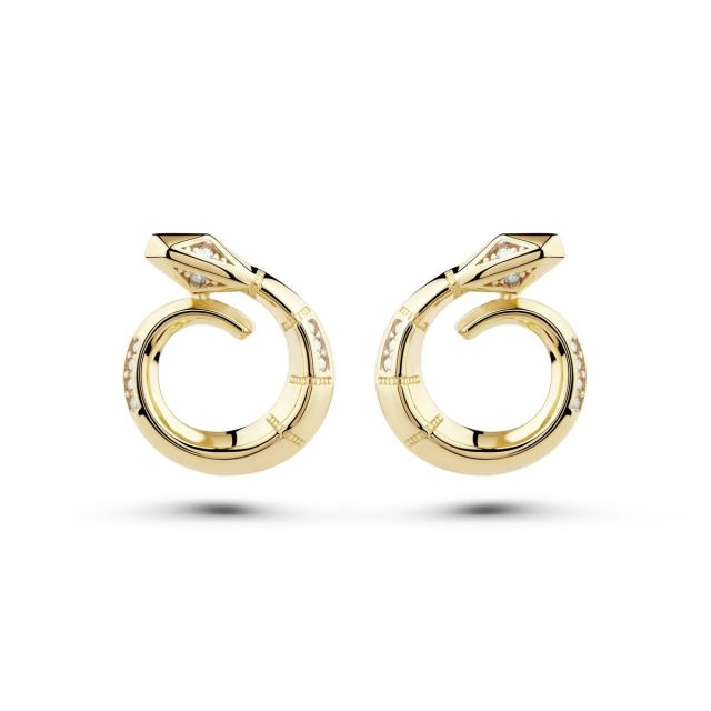 Cercei șarpe din aur galben de 14K cu pietre cubic zirconia