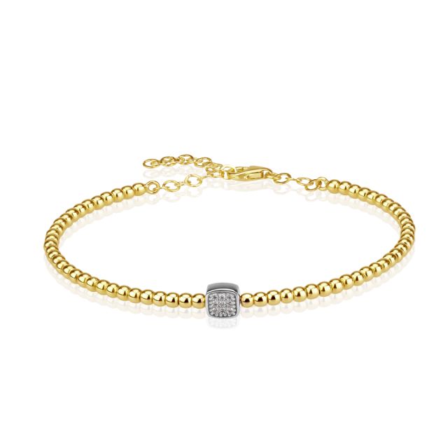 Brățară fixă Ivona din aur galben și alb de 14K cu pietre cubic zirconia