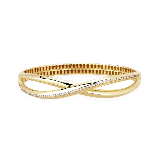 Brățară fixă din aur galben de 14K cu pietre cubic zirconia