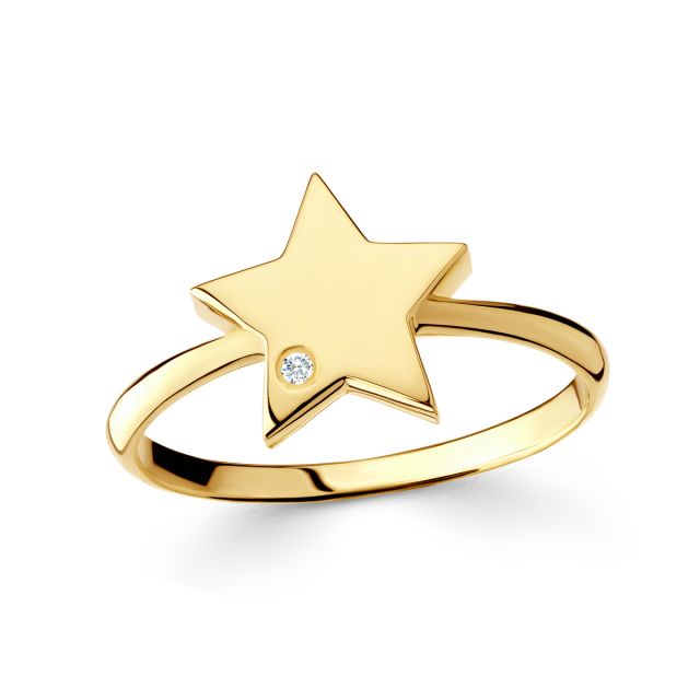Inel stea din aur galben de 14K cu diamant de 0,01 ct