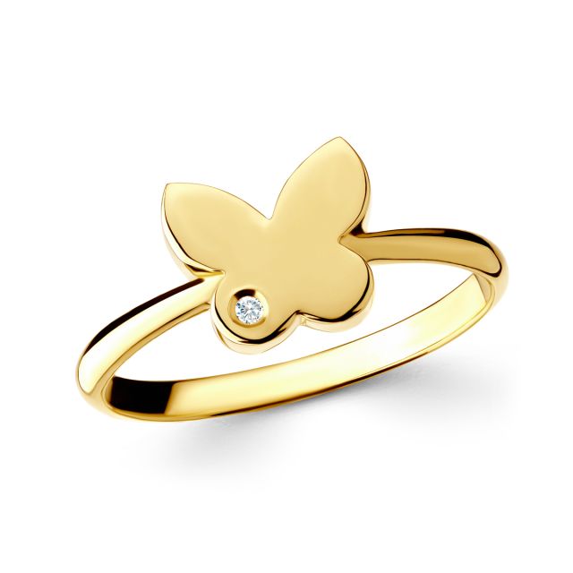 Inel fluture din aur de 14K cu diamant de 0,01 ct