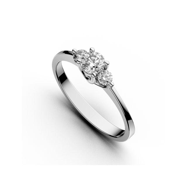 Inel de logodnă DR060 din aur alb de 18K cu trei diamante (0,370 ct)