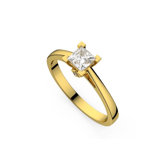 Inel de logodnă DR264 din aur galben de 18K cu diamant cu tăietură princess și diamant rotund (0,274 ct)