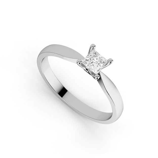 Inel de logodnă DR601 din aur alb de 18K cu diamant cu tăietură princess de 0,410 ct