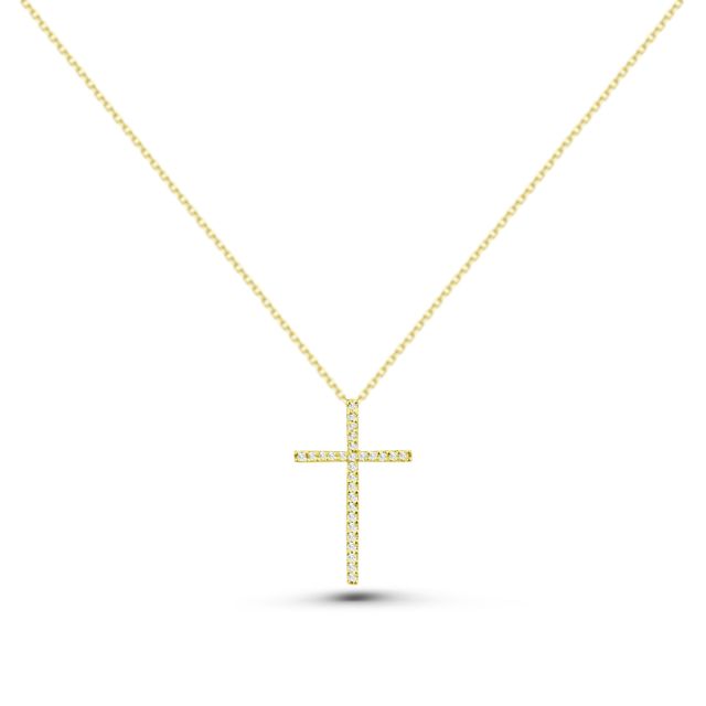 Pandantiv cruce din aur galben de 18K cu diamante (0,14 ct)