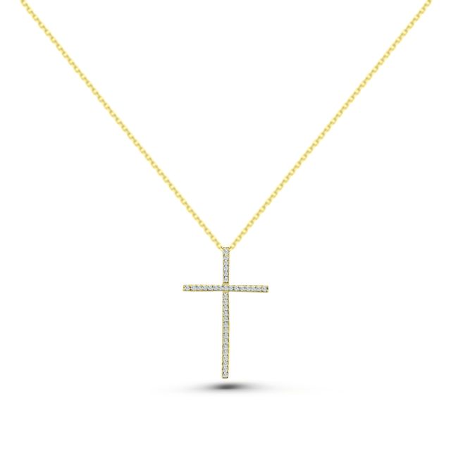 Pandantiv cruce din aur galben de 18K cu diamante (0,18 ct)
