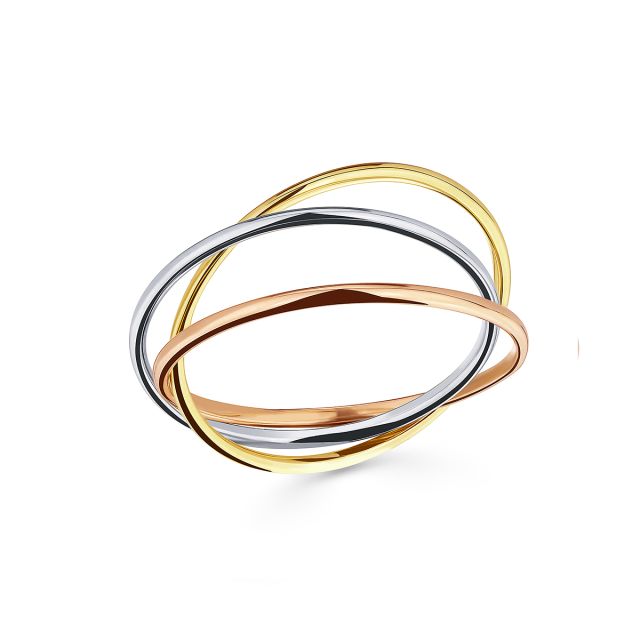 Inel Sasha format din trei inele legate din aur alb, galben și roz de 14K