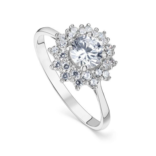 Inel Amy din aur alb de 14K cu pietre cubic zirconia