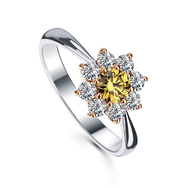 Inel Scarlett din aur alb și roz de 18K cu diamant galben și diamante albe