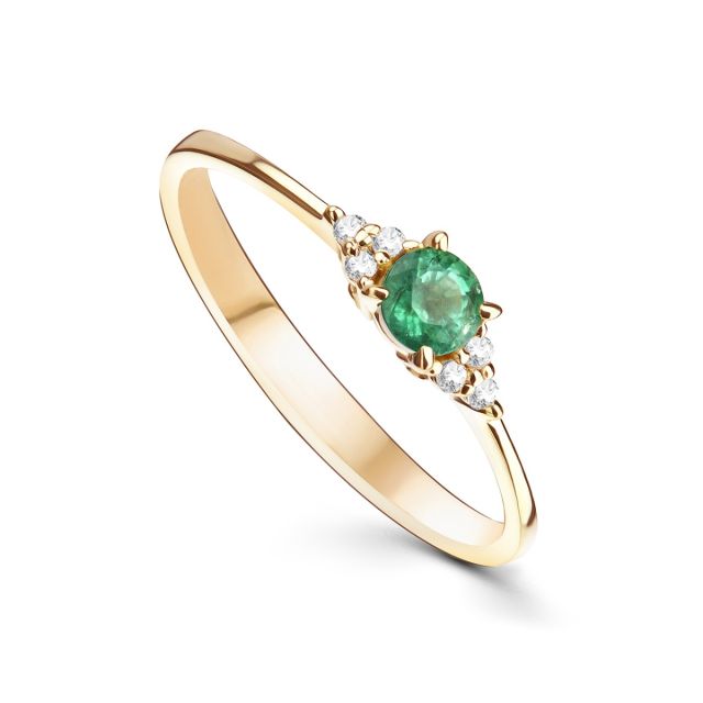 Inel Veronica din aur galben de 18K cu smarald și diamante