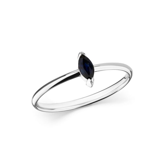 Inel Dewdrop din aur alb de 18K cu safir marchiză