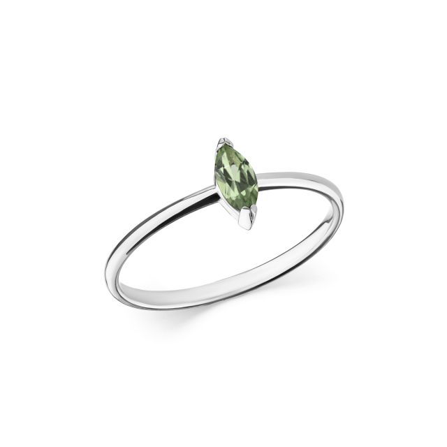 Inel Dewdrop Maxi din aur alb de 18K cu safir verde marchiză