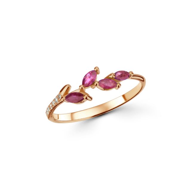 Inel Freesia din aur de 18K cu rubine marchiză și diamante