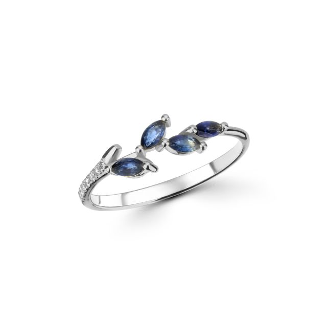 Inel Freesia din aur alb de 18K cu safire marchiză și diamante