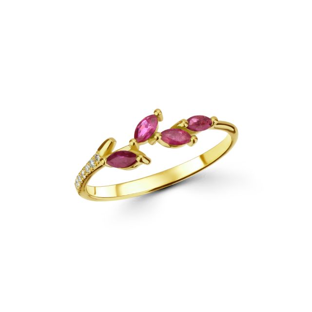 Inel Freesia din aur de 18K cu rubine marchiză și diamante