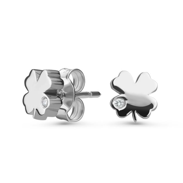 Cercei trifoi din aur de 14K cu diamante (0,01 ct)
