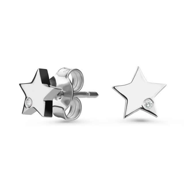 Cercei stea din aur de 14K cu diamante (0,01 ct)
