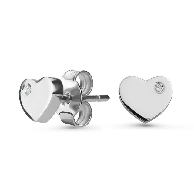 Cercei inimă din aur de 14K cu diamante (0,01 ct)