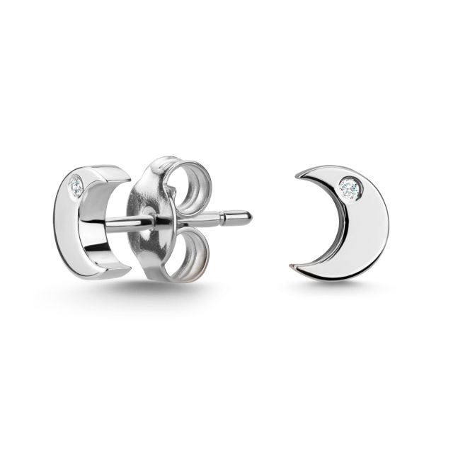 Cercei lună din aur de 14K cu diamante (0,01 ct)