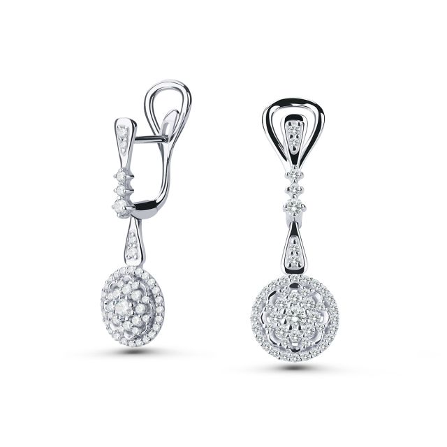Cercei lungi Anastasia din aur alb de 18K cu diamante (0,89 ct)