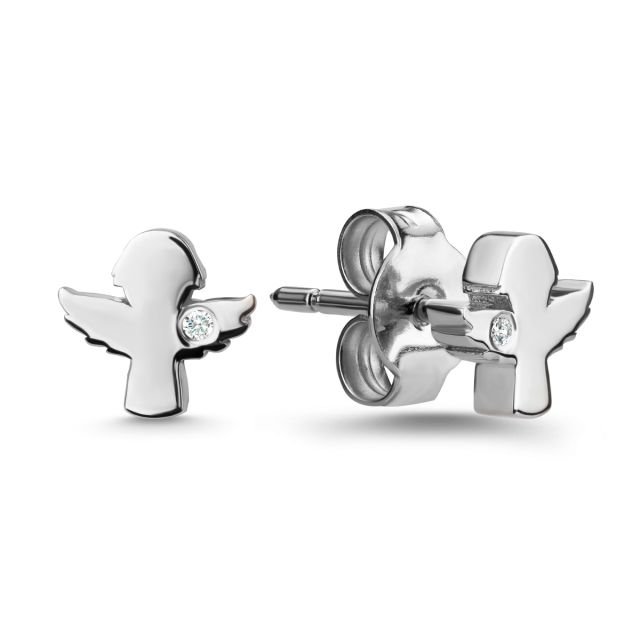 Cercei înger din aur de 14K cu diamante (0,01 ct)